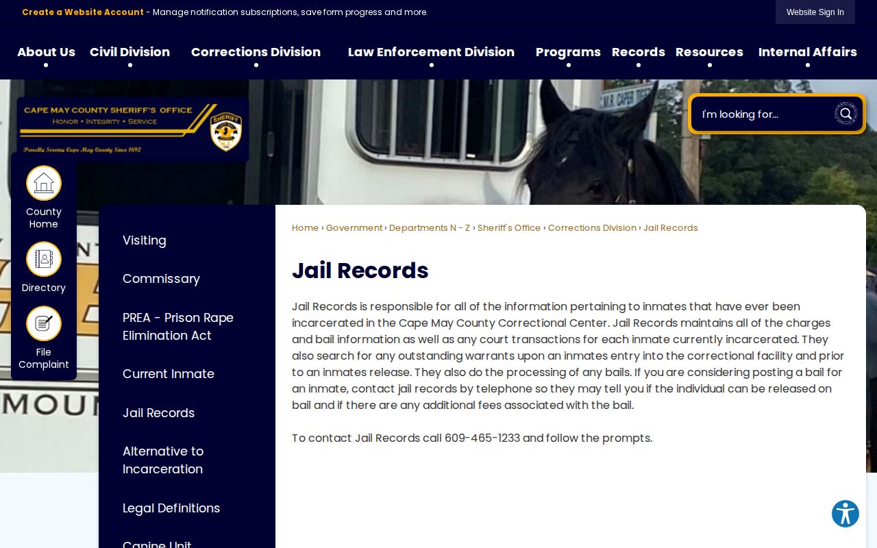 Cape May County Jail Records released inmate verification page
