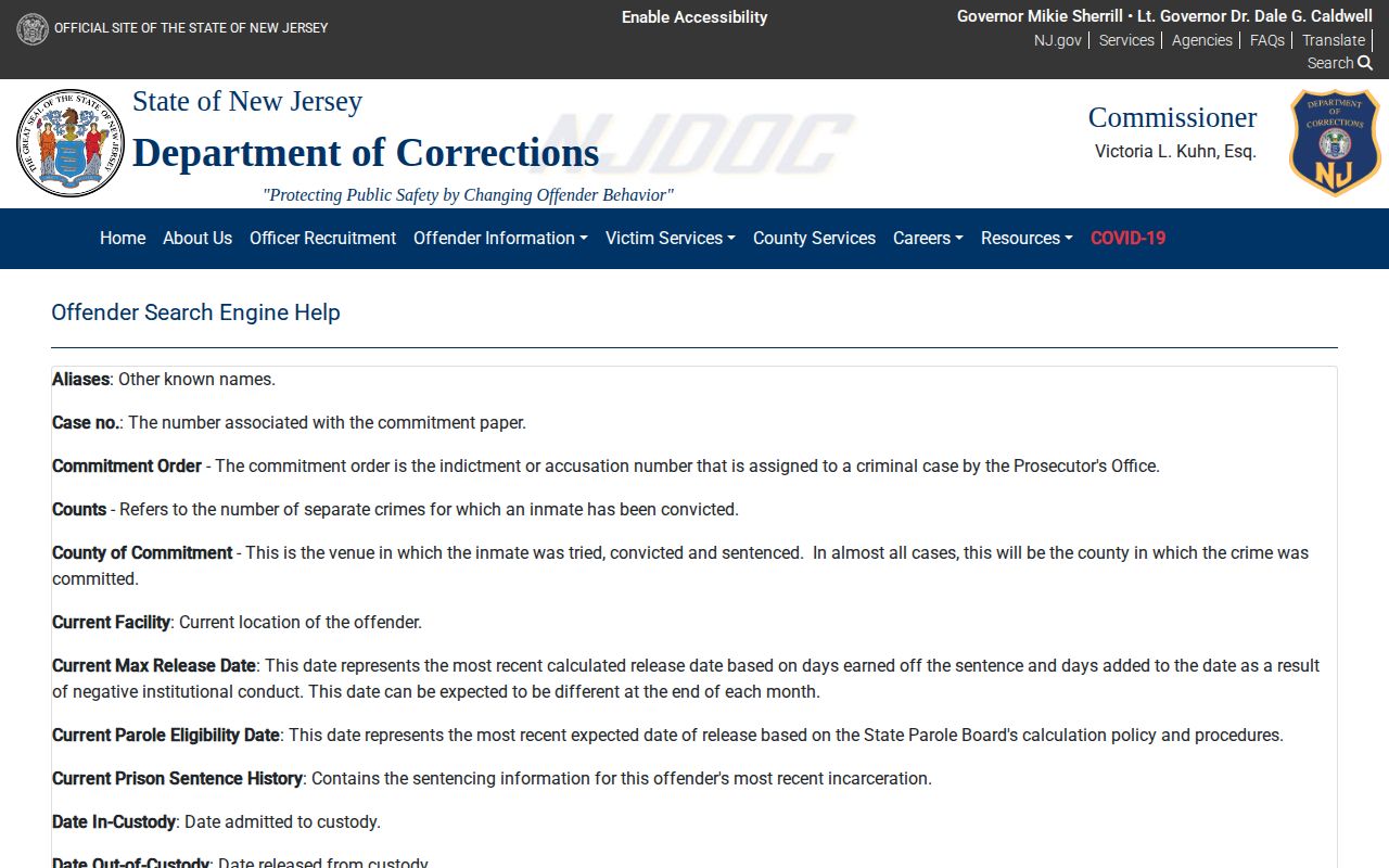 NJDOC projected and actual release date fields for Cape May County
