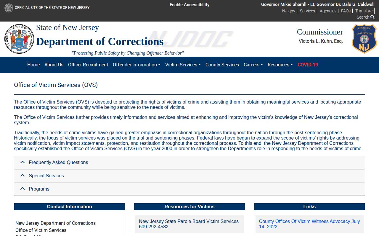 NJDOC New Jersey VINE context for Cape May County release notifications